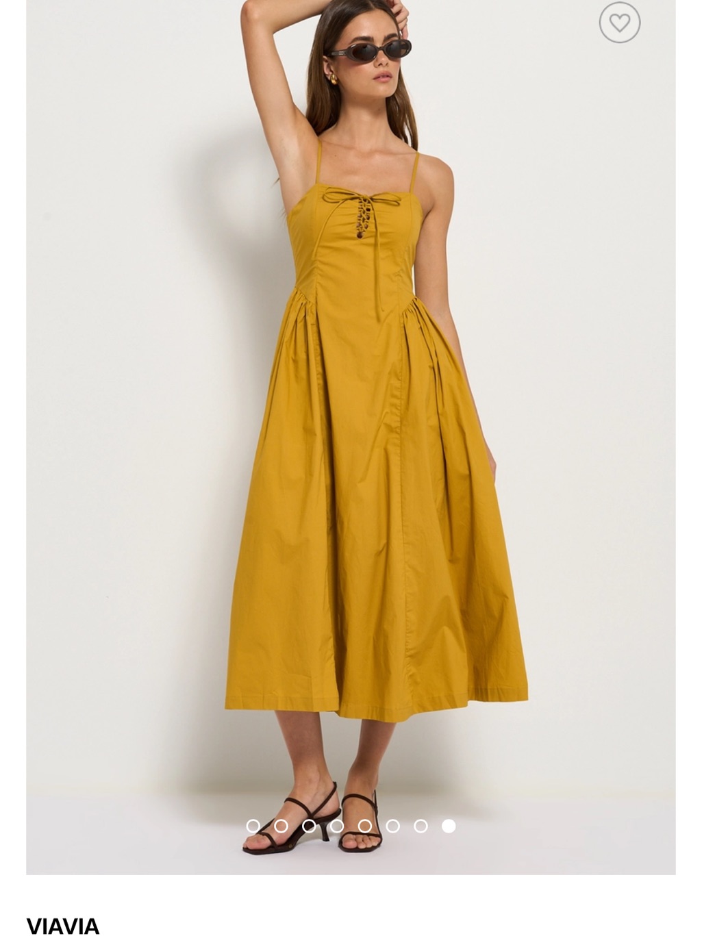 Viavia Lace-Up Spaghetti Strap Midi Dress In Mustard
